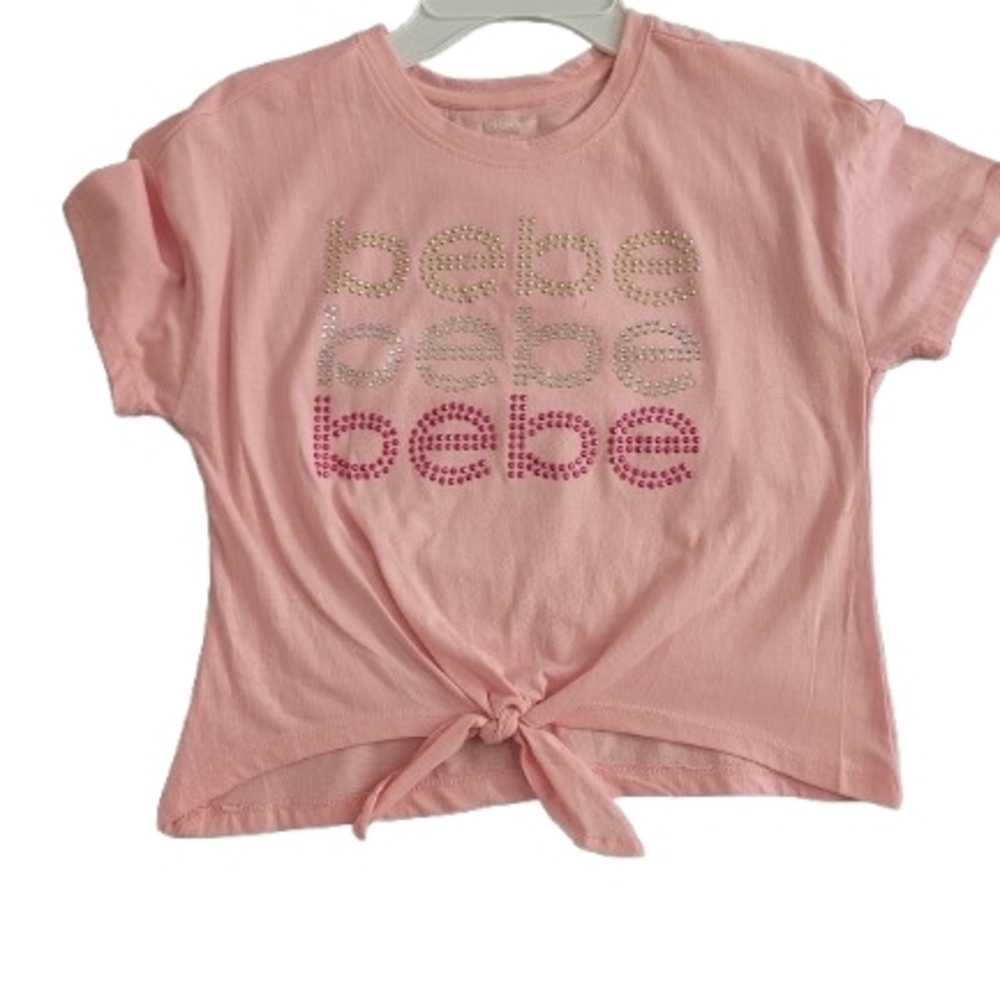 Bebe Pink Tie-Front Tee and Denim Shorts Set - Picture 2 of 8